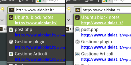 Il menu di suggerimento degli URL